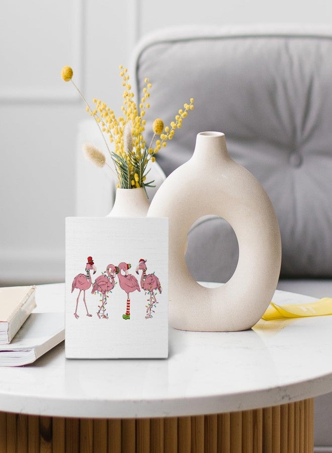 Nvotell Funny Pink Santa Hat Flamingos Wooden Box Sign - Flamingo Christmas Decor, Desk Table Shelf Decor, Indoor Wooden Sign, 5x5 Inch - Image 4